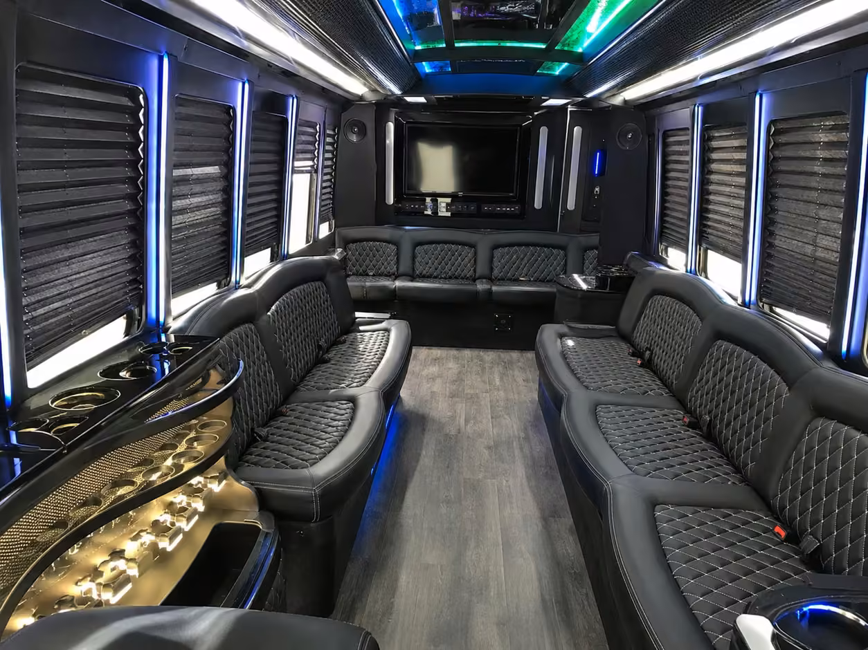 25 passenger party bus inside